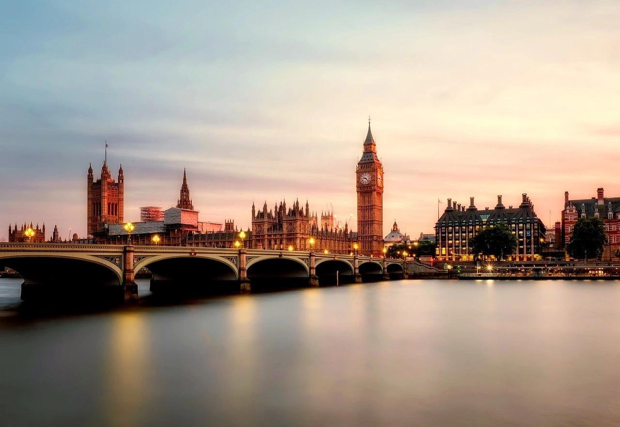 Das Foto zeigt die Themse, Big Ben und einige weitere Gebäude von London.